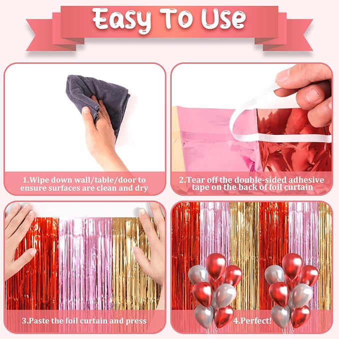 Voircoloria Valentine Foil Fringe Backdrop Curtains, 2 Pack | Tinsel Streamers - Image 3