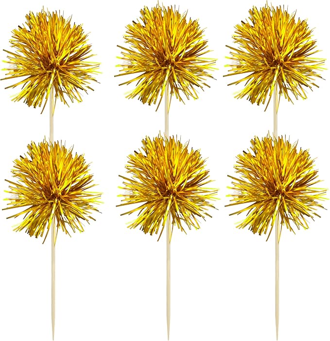 Gyufise 30Pcs Foil Firework Cupcake Toppers Sparkle Tinsel Cake Toppers Tinsel - Image 3
