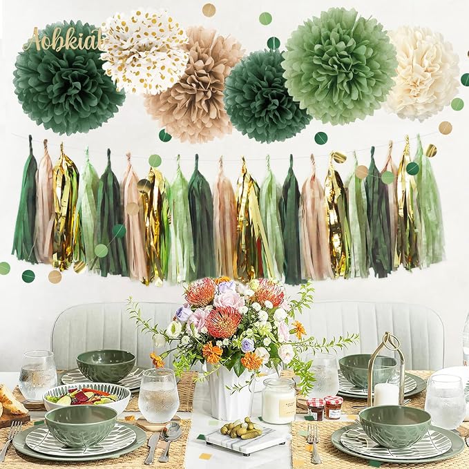 AOBKIAT Sage Green Wedding Party Decorations Kit, Tassels Hanging Backdrop - Image 5