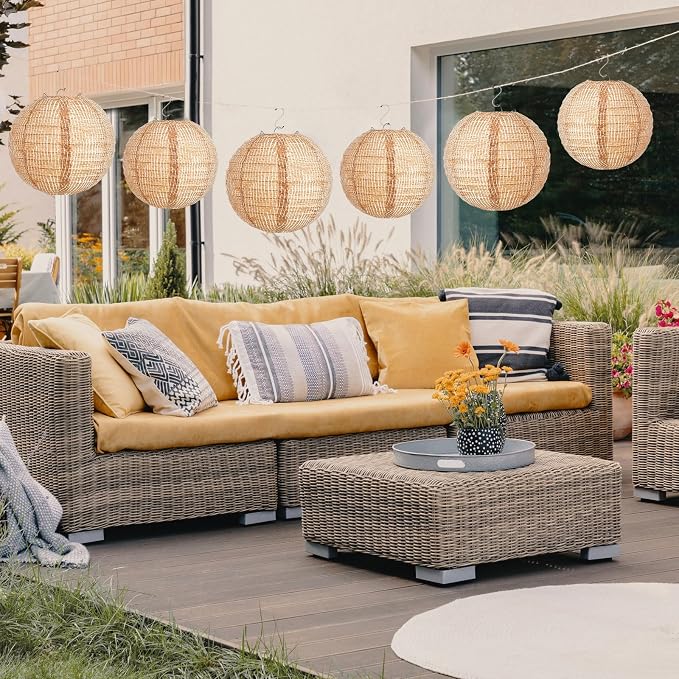 6 Pcs Print Burlap Paper Lanterns Round Chinese Paper Lanterns Farmhouse Boho - Image 5