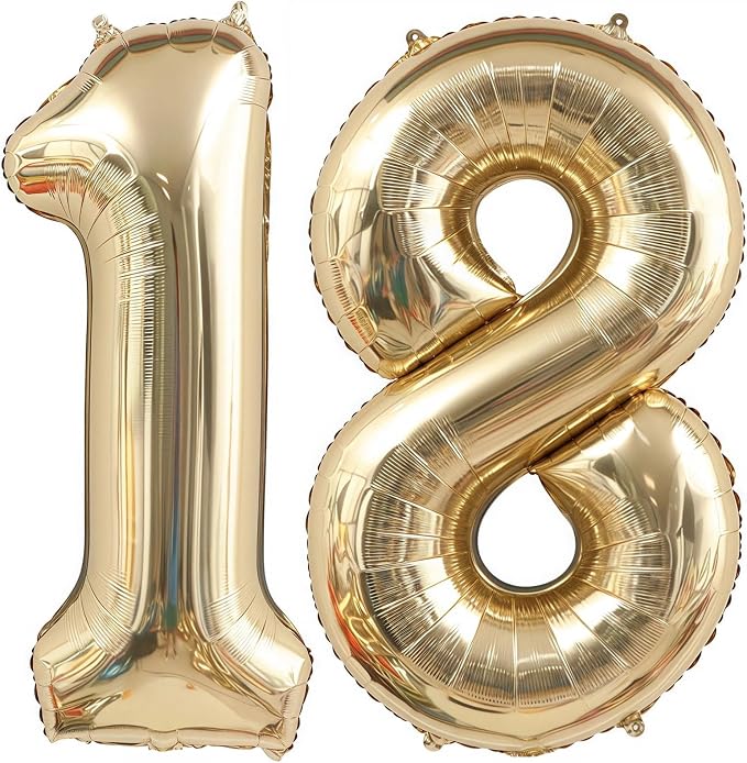 Champagne Gold 18 Balloon, 40 Inch Light Gold Number 18 Balloon Big Foil Mylar by BBPOOL