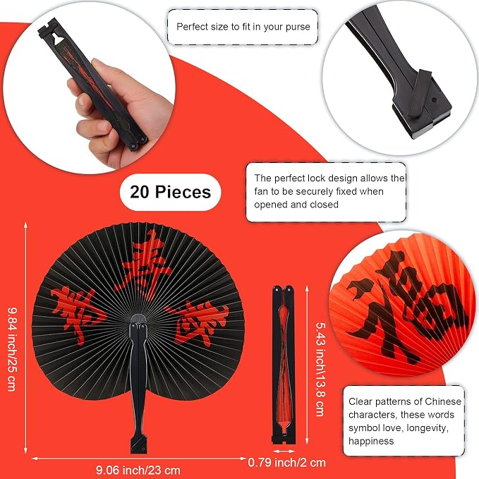 Jetec 20 Pcs Chinese Folding Hand Fans, Oriental Japanese Paper Handheld Fans - Image 2
