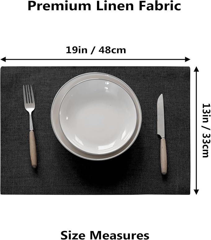 Demetex Cloth Placemats Set of 6 Black Stain Resistant Place Mats Oil Proof - Image 4