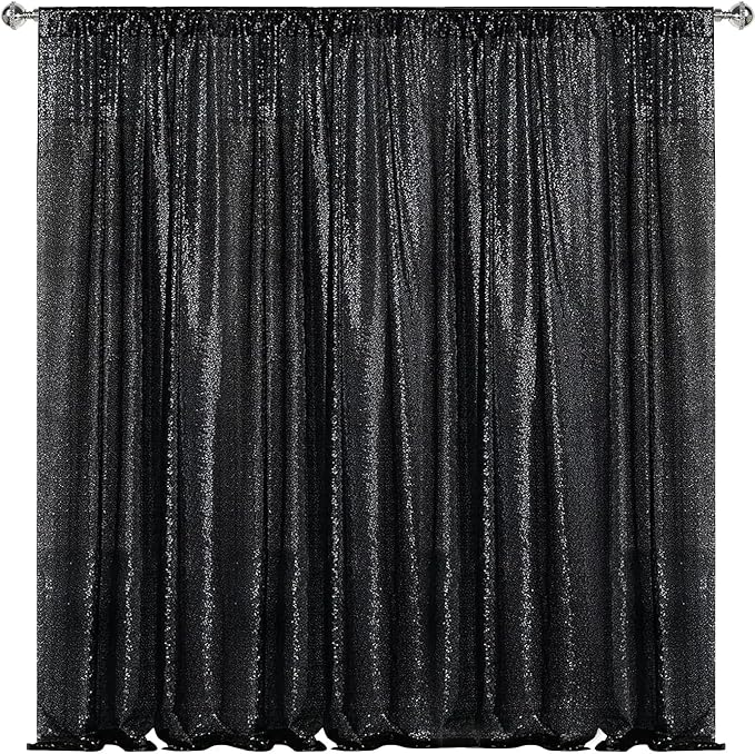 Sugargirl Black Sequin Backdrop Curtain 10FTx10FT Glitter Black Background by Sugargirl