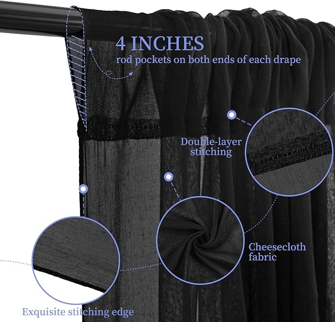 6 Panels Black Ceiling Drapes for Wedding 5ftx20ft Ceiling Drapes Wedding Arch Draping Fabric Cheesecloth Sheer Curtain Romantic Ceiling Decorations for Weddings Party Banquet Ceremony Stage