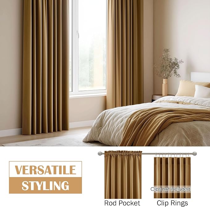 Beauoop Brown Velvet Curtains for Bedroom Living Room 52x96 2 Panels | Soft - Image 2