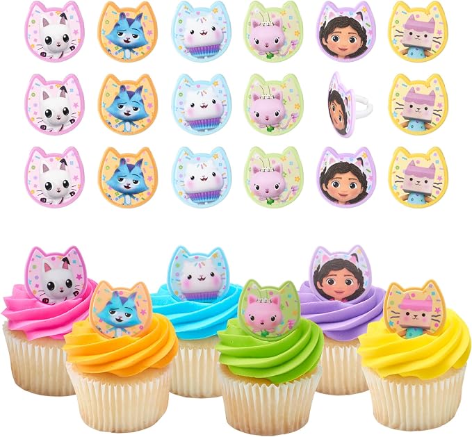 DecoPac DreamWorks Gabby's Dollhouse Rings, 24 Cupcake Decorations Featuring by Decopac