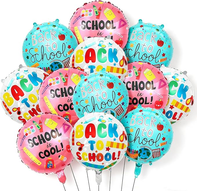 12 Pcs Back to School Balloons, Colorful 18 inch Round Printed Balloons by Decmied