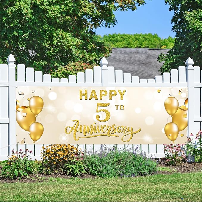 Large Happy 5th Anniversary Banner Five Themed Garden Backdrop Banner Company - Image 5