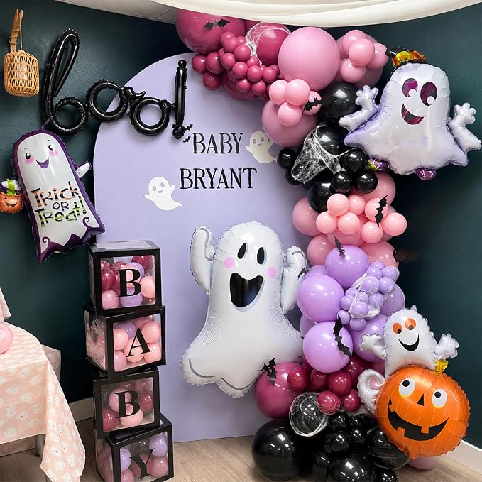 HILAVO 5PCS Halloween Foil Balloons Set, Ghost Pumpkin Boo Balloons Cute Happy - Image 7