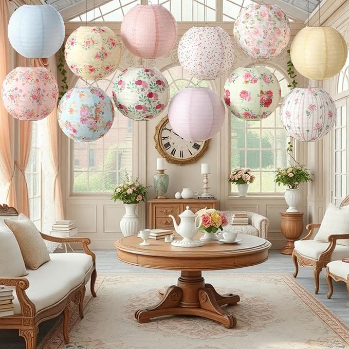 Baquler 12 Pcs Floral Paper Lanterns Tea Party Decorations 10 Inch Wildflower - Image 5