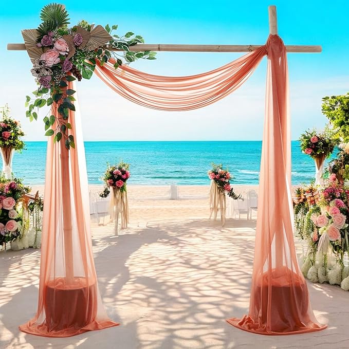 MDS Halloween Chiffon Draping Fabric - 2 Panel, 30" Wide x 100ft Long - Sheer Spooky Arbor & Canopy Drapery for Haunted House Backdrops, Party Ceilings, DIY Costumes & Themed Events - Terracotta