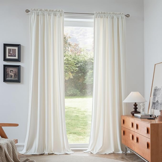 Beauoop Cream Velvet Curtains for Bedroom Living Room 52x90 2 Panels | Soft - Image 9