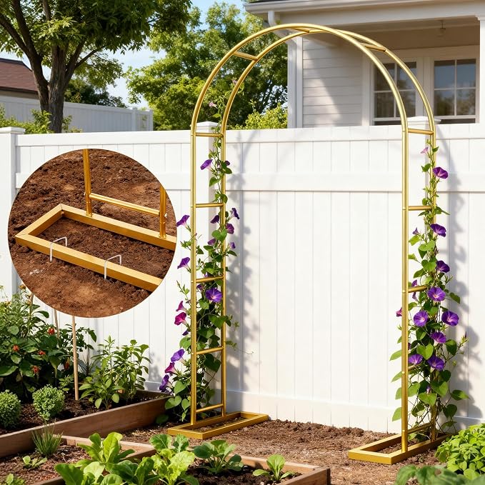 6.6FT Wedding Arch Backdrop Stand Metal Frame Gold Pergola Arbor - Image 7