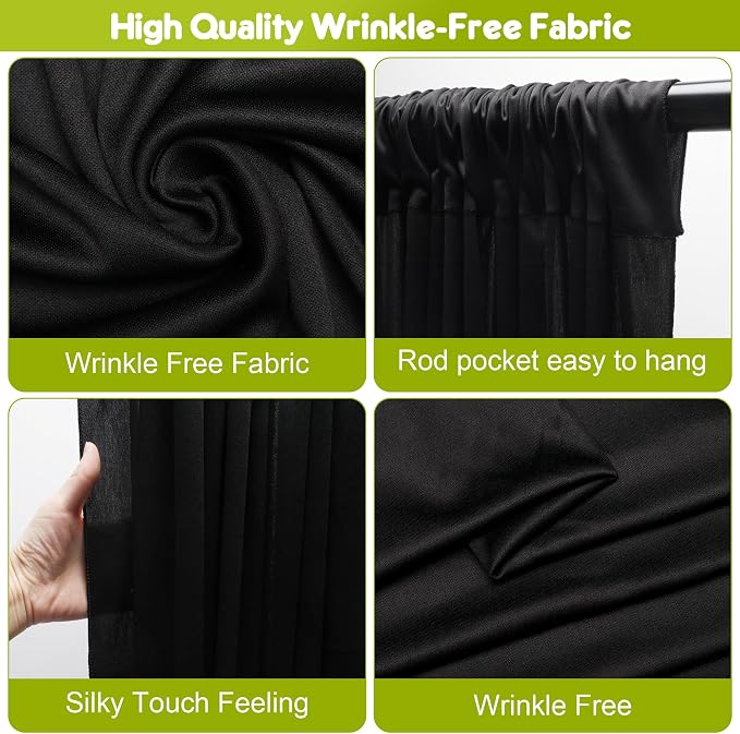 Black Backdrop Curtain for Wedding Parties Backdrop Drapes 10x8FT | Wrinkle - Image 3