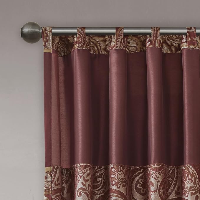 Madison Park Aubrey 2 Panel Curtain Faux Silk Paisley Jacquard, Rod Pocket - Image 4