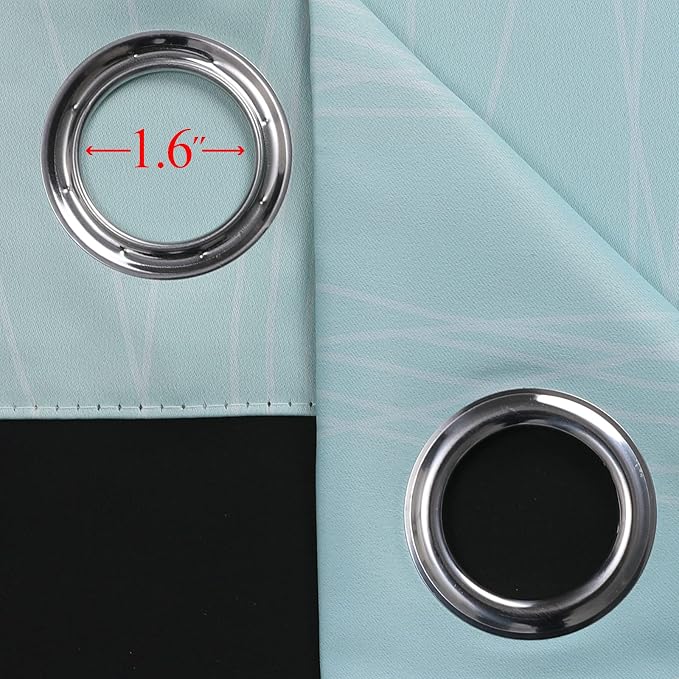 Aqua and Beige Room Darkening Blackout Curtains 84 Inch Length 2 Panels Set - Image 7