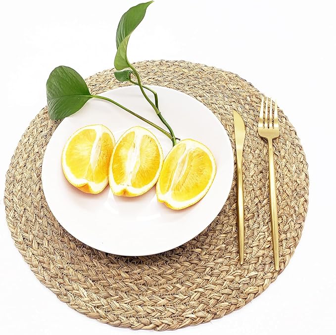 Woven Placemats for Dining Table Set of 6, 100% Natural Straw, Rustic Round - Image 6