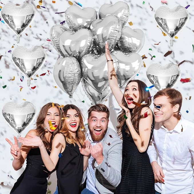 Silver Heart Foil Balloons, 18Inch Metallic Heart Foil Balloon - Image 3