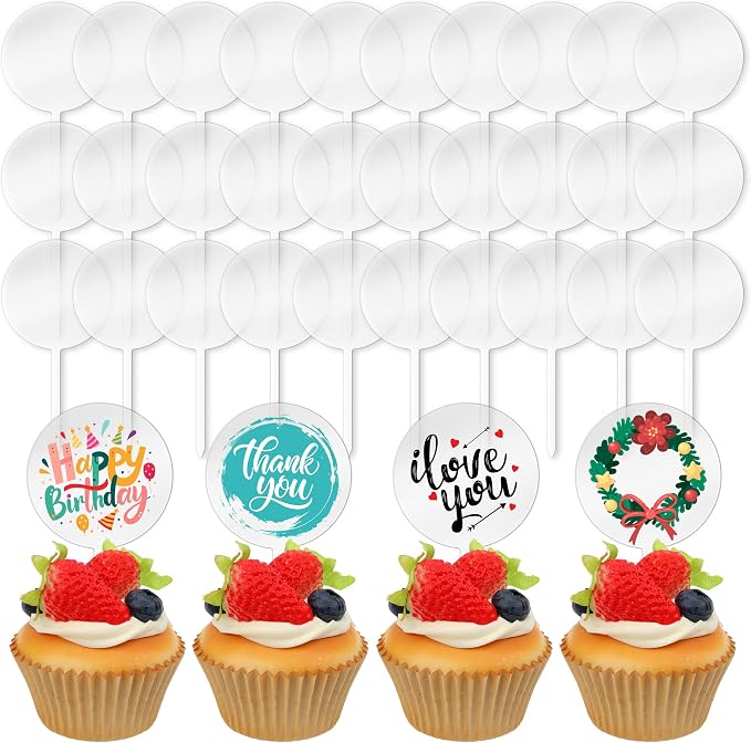 Blank Acrylic Cupcake Toppers, 50 Packs Round Cupcake Topper by krastmon