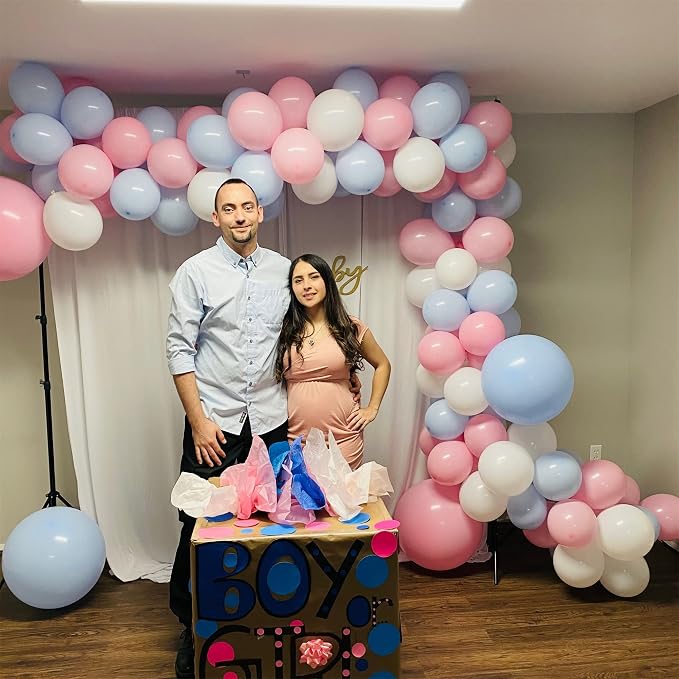 Pink Blue White balloons, 30 Pieces Pastel Pink White Blue Latex Balloons - Image 3