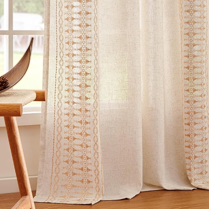 jinchan Boho Curtains for Bedroom Linen Blend Boho Curtains 96 Inches Long 2 - Image 8
