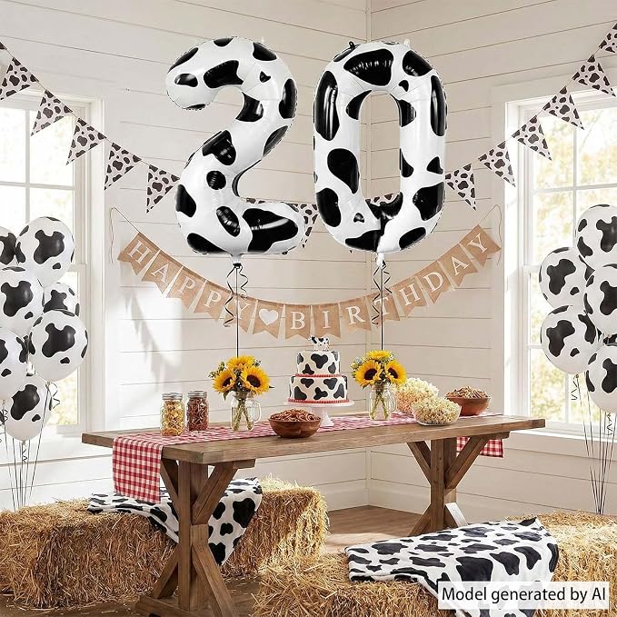 40 Inch Cow Print Number 20 Balloon Set, Giant Black White Cowhide Foil Mylar - Image 5