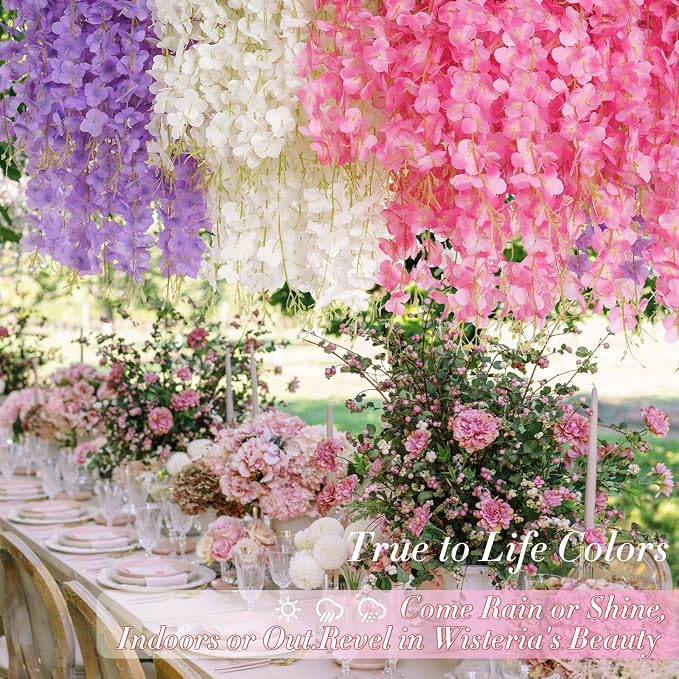 40 Pack Pink Purple White Wisteria Hanging Flowers, Fake Hanging Flowers - Image 4