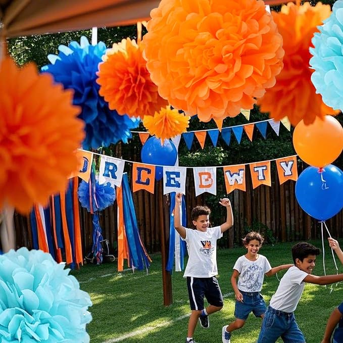 Capesaro Blue and Orange 12PCS Paper Pom Poms Party Decorations - Image 5