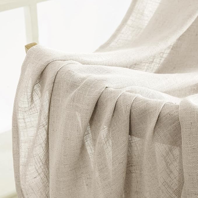 MIULEE Cream Linen Curtains 52x84 Inch 2 Panels - Image 6