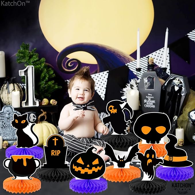 KatchOn, Halloween Centerpieces for Tables - Pack of 9 | Orange and Black Halloween Table Centerpiece for table Decorations | Pumpkin centerpiece for halloween Decorations Indoor