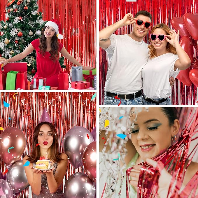 JINSUI Red Fringe Backdrop 3.3x8.2ft, 2 Pack Tinsel Curtains Party Decor | - Image 4