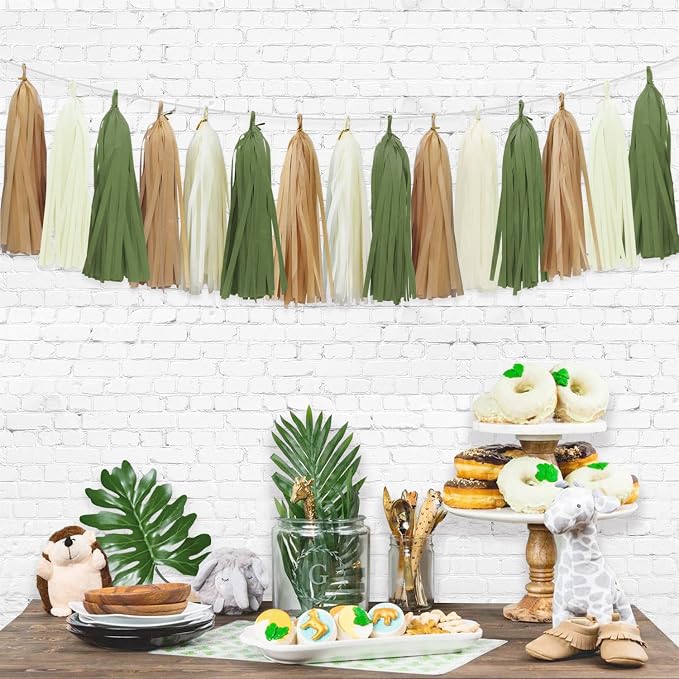 Sage Green Tassel Garland for Woodland Baby Shower Decorations Retro Green - Image 4