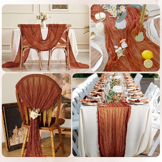 6 Pack Terracotta Cheesecloth Table Runner 17x108 Inch Semi Sheer Boho Gauze - Image 7