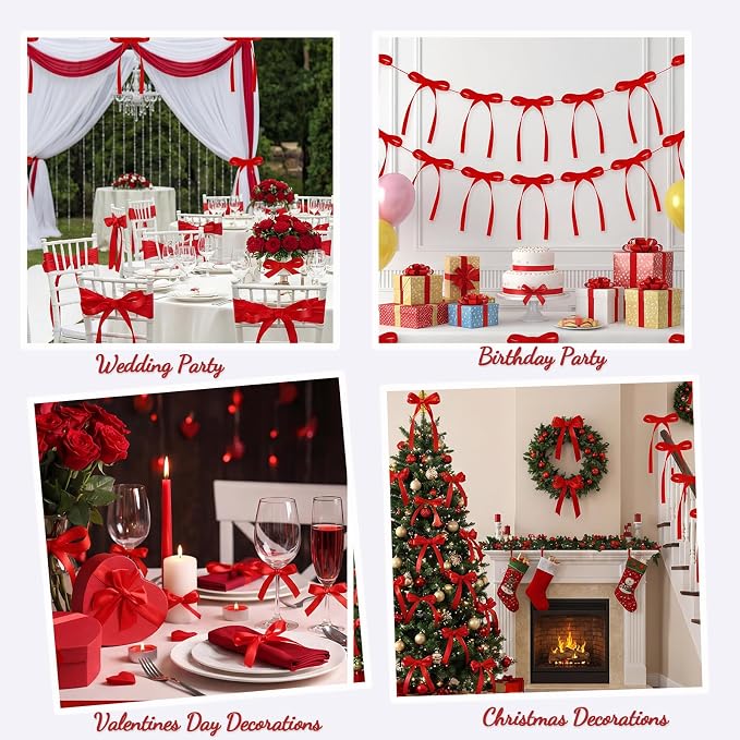 30 Pack Red Ribbon Bows for Cake Bow Cake Toppers | Bow Birthday Decorations - Image 4