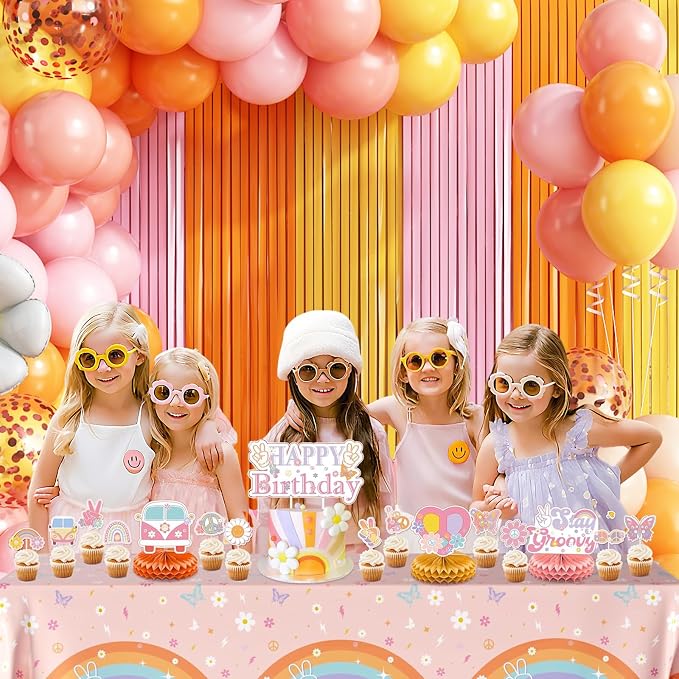Groovy Daisy Balloon Arch Garland Kit Birthday Party Decorations | Pink Orange - Image 5