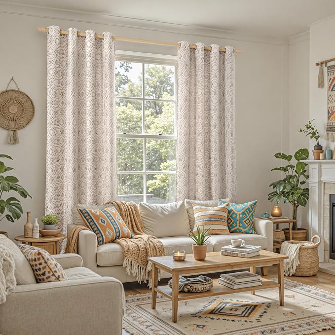 BGment Mocha Linen Curtains for Living Room, French Country Leaf Jacquard - Image 2