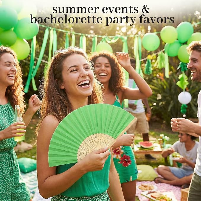 JOHOUSE 12 PCS Green Paper Fans Handheld, 8.3 Inch Foldable Hand Fan | Woodland - Image 3