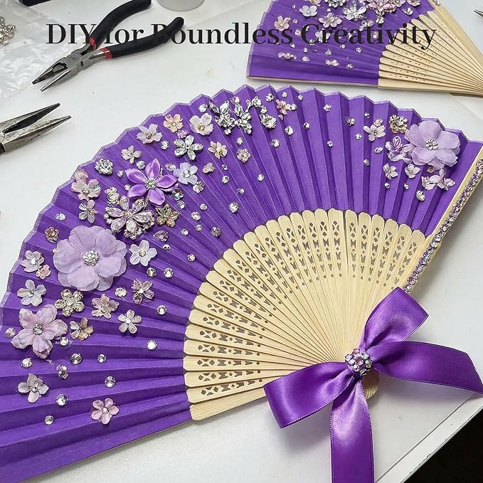 JOHOUSE 12 PCS Purple Paper Fans Handheld, 8.3 Inch Foldable Hand Fan | Purple - Image 5
