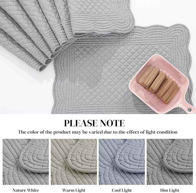HOMBYS Quilted Placemats Set of 6 Washable-13x18 inches Rectangular Placemats - Image 3