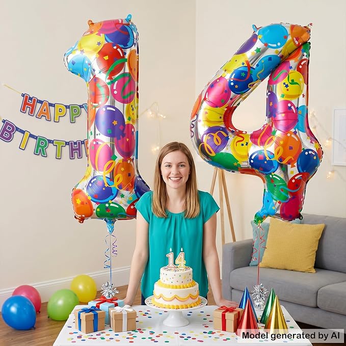 40 Inch Number 14 Balloon Set Large Foil Balloons - Image 3