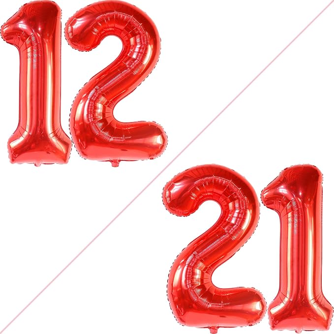 KatchOn Red Number 12 Balloon 40 Inch, 12th Birthday Balloon Decor | 12th - Image 2