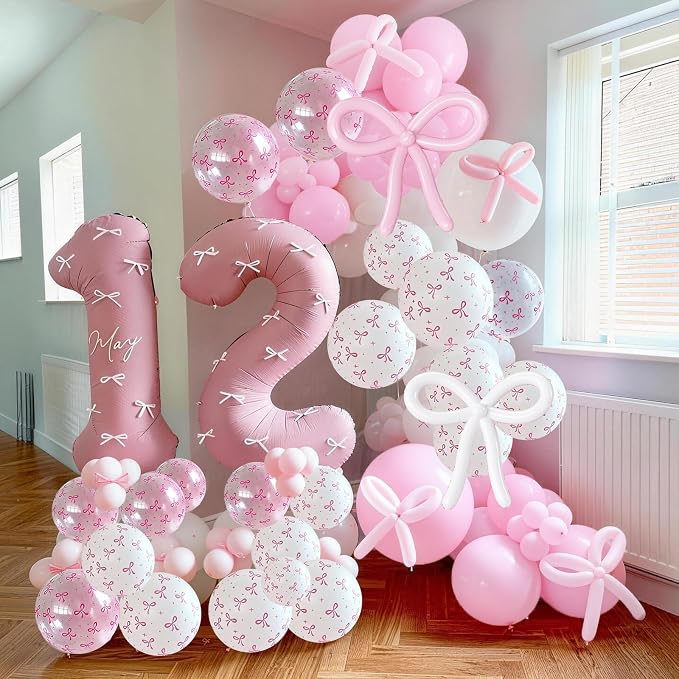 Pink Bow Balloons, 12Inch Transparent Bowknot Print Helium Balloon - Image 4