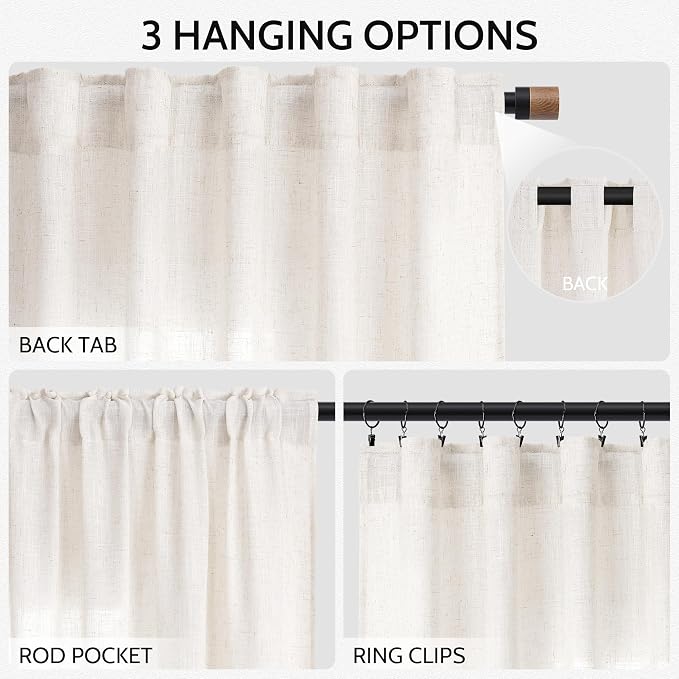 Ivory White Linen Curtains for Living Room 105 Inches Long Light Filtering Semi - Image 2