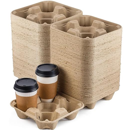 FMP Brands 4 Cup Disposable Drink Carrier Trays, 80 Pack Compostable Pulp Fiber by FMPBrands