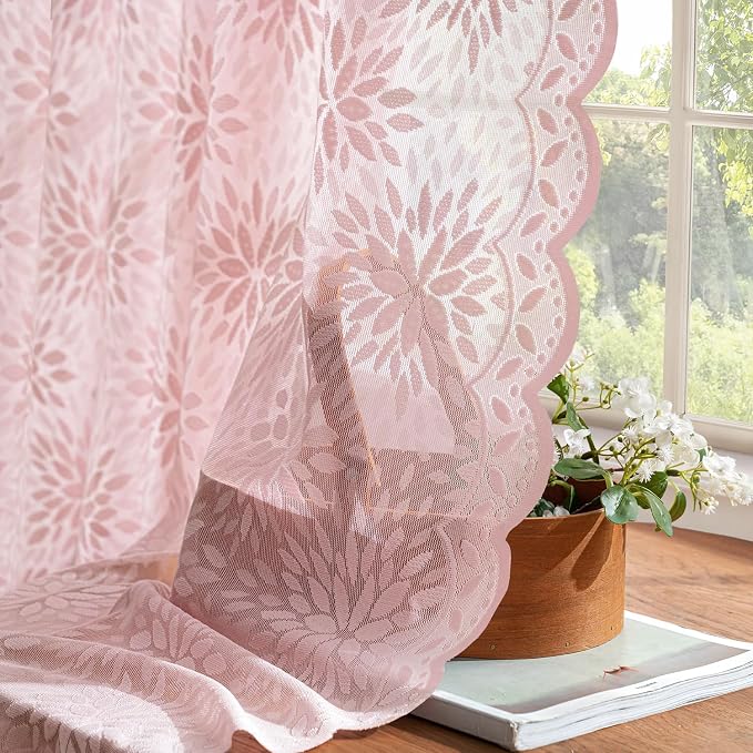 MIULEE Vintage Lace Curtains 90 Inches Long 2 Panels, Victorian Floral - Image 4