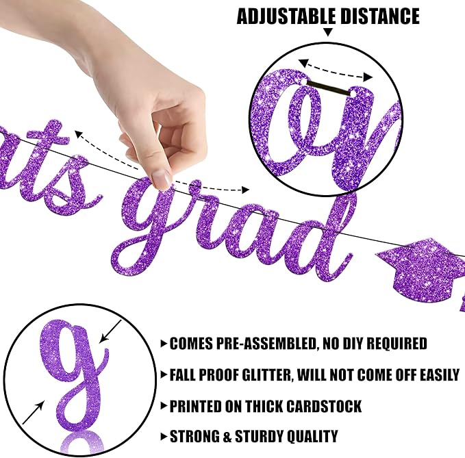 KatchOn Glitter Congrats Grad Banner Purple 10 Feet | No DIY, Graduation Banner - Image 5
