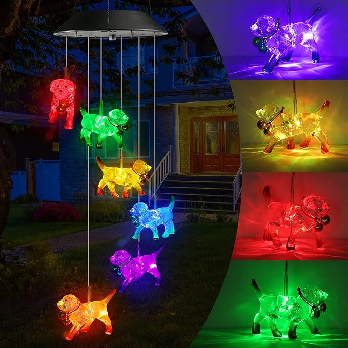 Toodour Solar Wind Chime, Color Changing Wind Chimes Dog | LED Decorative Mobile by Toodour