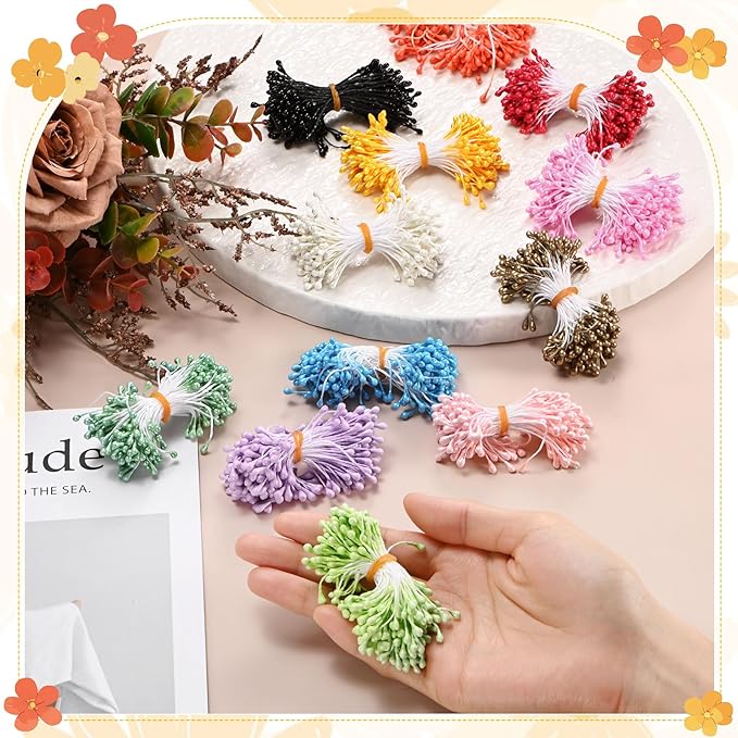 900-Pack Flower Stamens for Crafts, 5mm Double Heads Artificial Pearl Floral Pistil Mini Flower Pollens Stamens for DIY Making/Scrapbook Decoration [Dark Pink and 5 Colors]