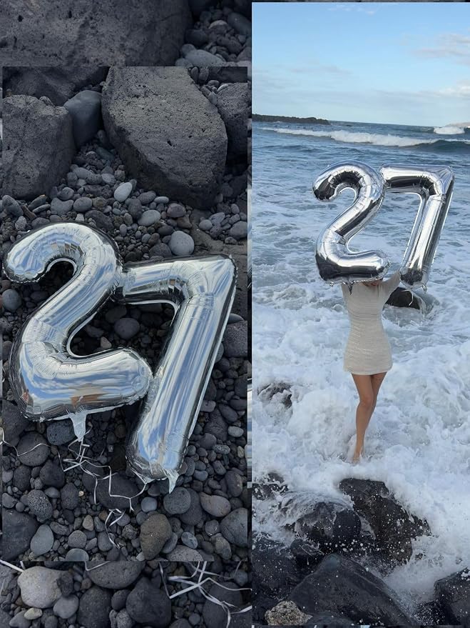Large Number Balloons 40 Inch Silver 10 Balloon - Image 4